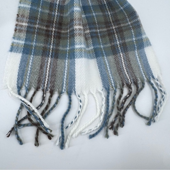 James Pringle Weavers Blue and Gray Tartan Scarf with Fringed Ends - Picture 7 of 9
